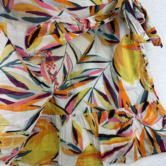 C&C California Wrap Mini Skirt Womens L Boho Resort Colorful Ruffle Embroidered - Picture 8 of 11